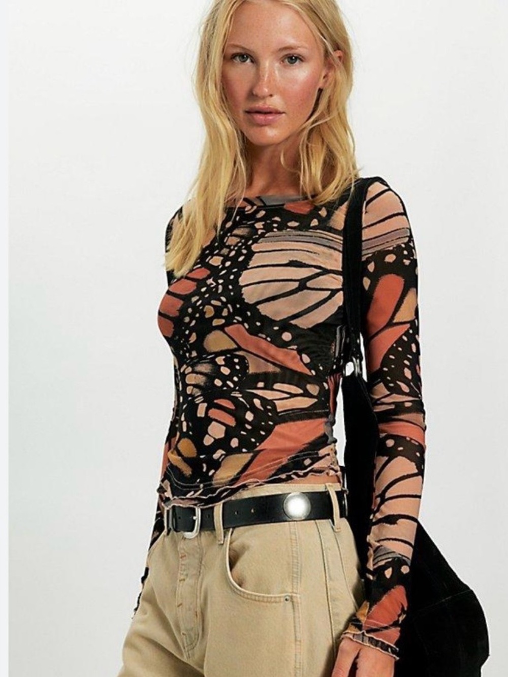 HTF Free People Lilly Printed Top Monarch Butterfly Pattern Size S